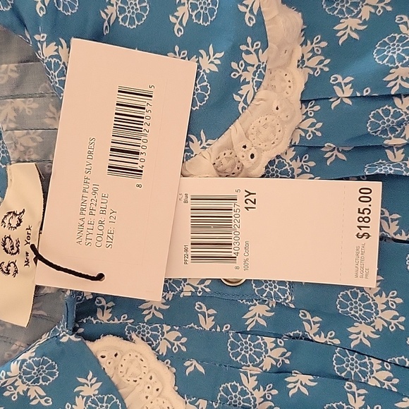 NWT Girls Sea New York Annika Print Puff Sleeve Dress Blue Collared 12Y - Picture 6 of 9